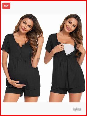 Maternity Nursing Pajama Set Short Sleeve Postpartum Breastfeeding Pjs